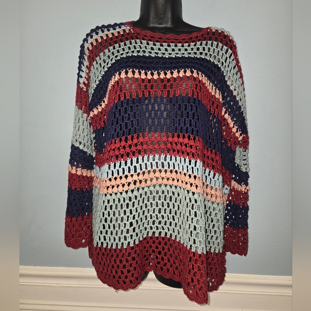 Show Me Your Mumu Paula Crochet Pullover Oversized Striped Sweater Size Medium - Picture 2 of 7